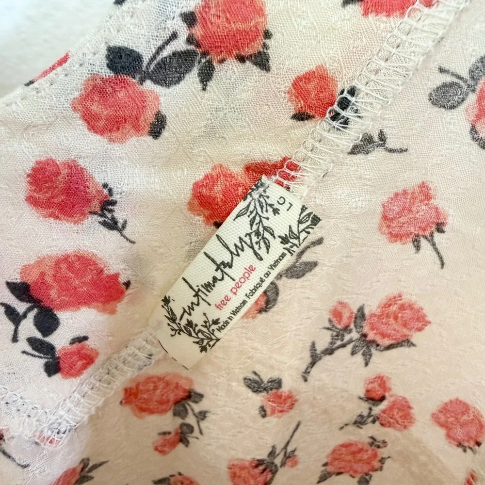 Free People Let It Happen Floral Mini Dress Lace Ruffle Hem Size Large